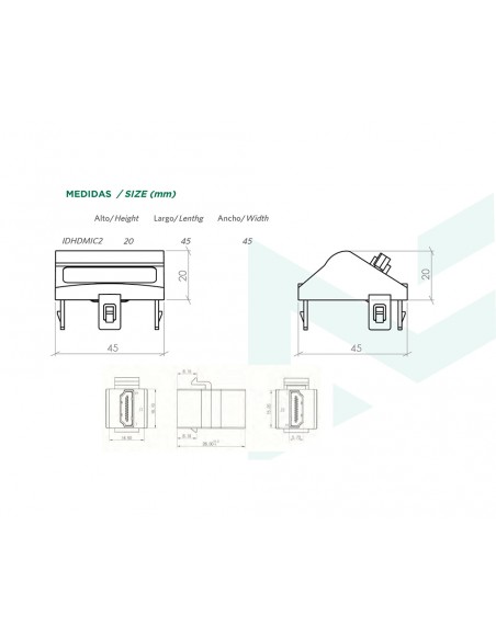Módulo inclinado de 45x45 c/antipolvo con conector USB hembra-hembra IDUSB2/4 de Mmconecta