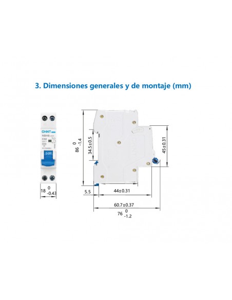 Interruptor automático 1P+N 6kA NBH8-1N de Chint Electric