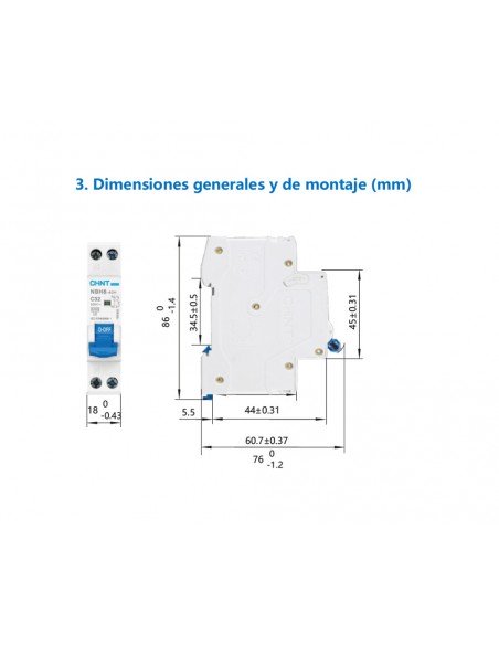 Interruptor automático 1P+N 6kA NBH8-1N de Chint Electric