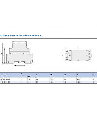 Contactor modular 4NA 40A/230V NCH8-40/40-230 de Chint Electric