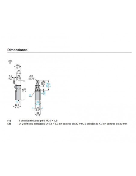 Interruptor posición rodillo termoplástico XCKN2918P20 de Telemecanique