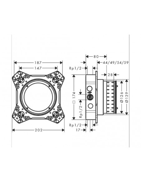 Cuerpo de empotrar iBOX universal 2 set básico 01500180 de Hansgrohe