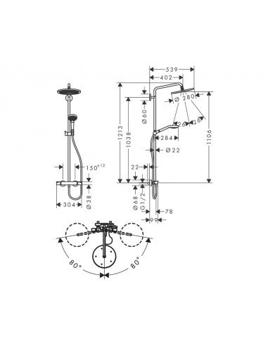 Columna de ducha negra SHOWERPIPE CROMA S 280 1 jet 26890670 de Hansgrohe