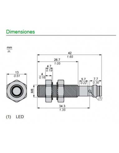 Sensor de proximidad inductivo 12..24VCC XS508B1PAM8 de Schneider