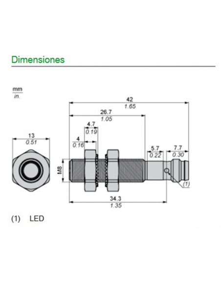 Sensor de proximidad inductivo 12..24VCC XS508B1PAM8 de Schneider