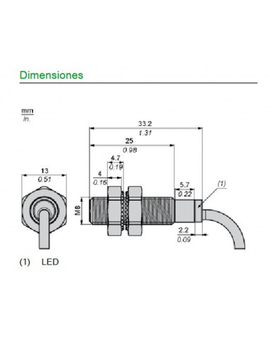 Sensor de proximidad inductivo 12..24VCC XS508B1PAL2 de Schneider