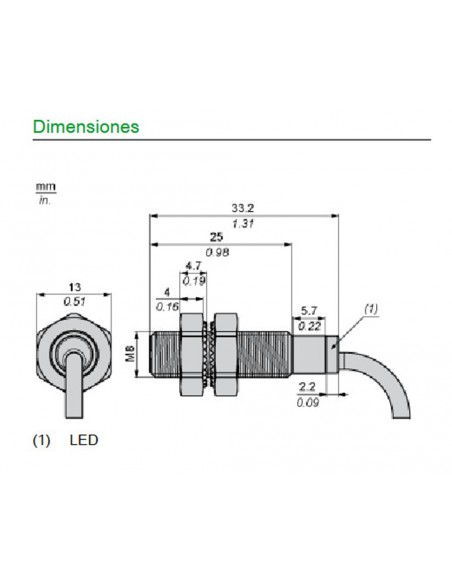 Sensor de proximidad inductivo 12..24VCC XS508B1PAL2 de Schneider