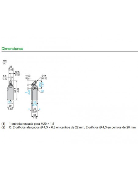 Final de carrera rodillo termoplástico XCKN2121P20 de Telemecanique