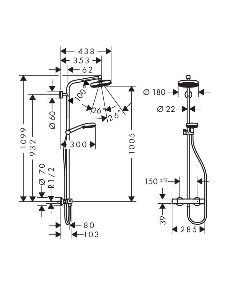 Columna de ducha SHOWERPIPE CROMETA 160 2726440 de Hansgrohe