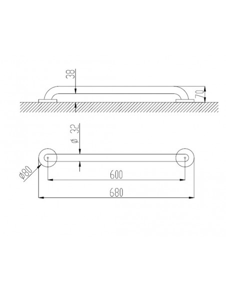 Barra de apoyo recta 600mm inoxidable brillo 15054.60.B de Nofer
