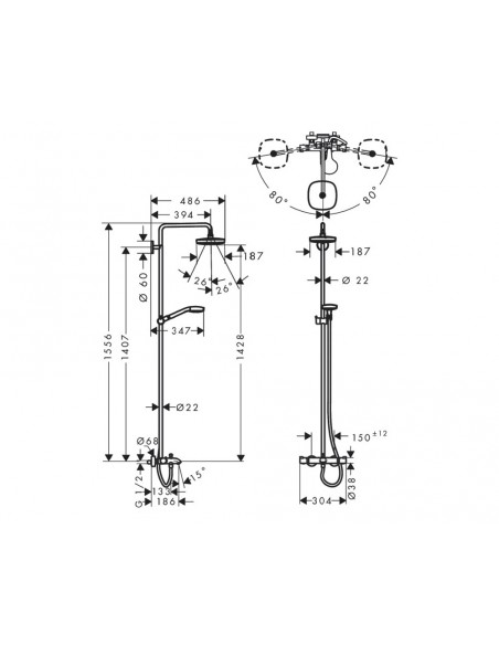 Columna de bañera SHOWERPIPE CROMA SELECT E 180 2Jet 27352400 de Hansgrohe